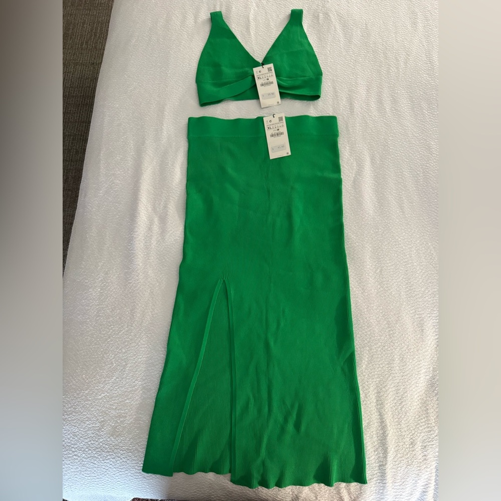 Zara Vibrant Green Two-Piece Set Size XL NWT